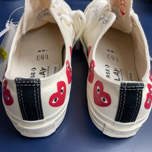 NWOB Comme Des Garçons Play x Converse Chuck 70 Ox "Multi Hearts White" Sneakers - Picture 6 of 14